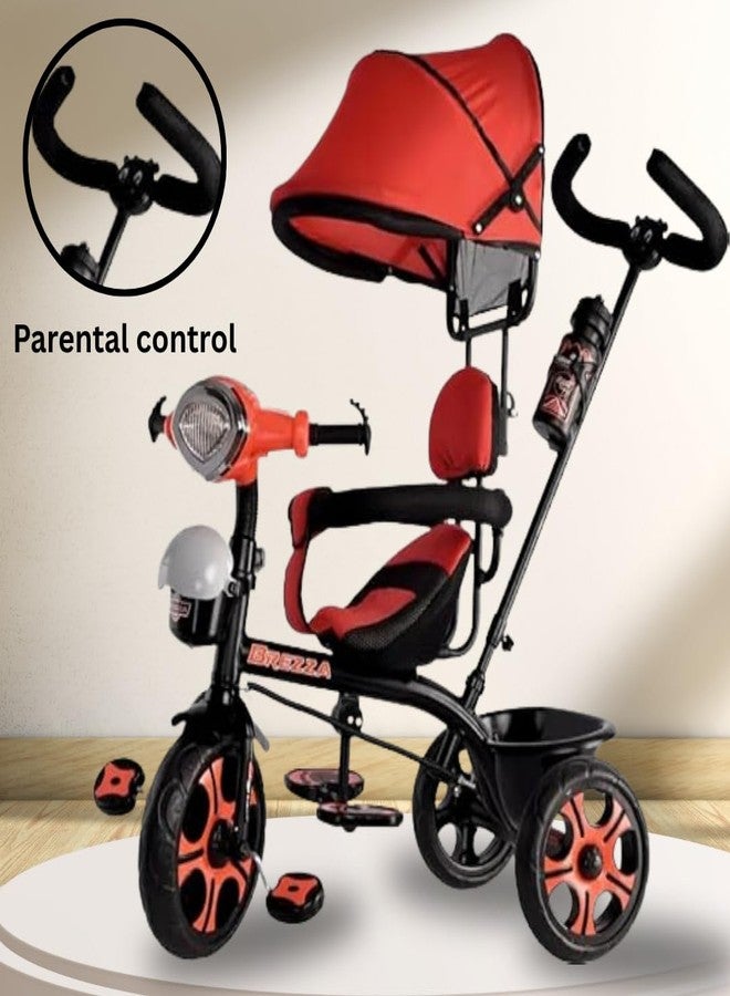 Maanit Kids Tricycle with Canopy & Dual Storage Basket - Toddler Bike with Parental Handle Control, Safety Guardrail & Comfort Seat - Trike for Ages 1.5-5 Years (Red) - Image 3